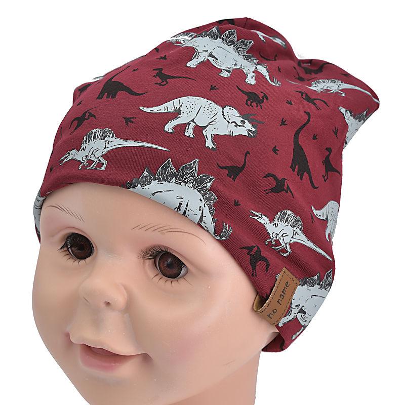 Baby Kids 49-51 size Wendemütze  Dinos dunkelrot
